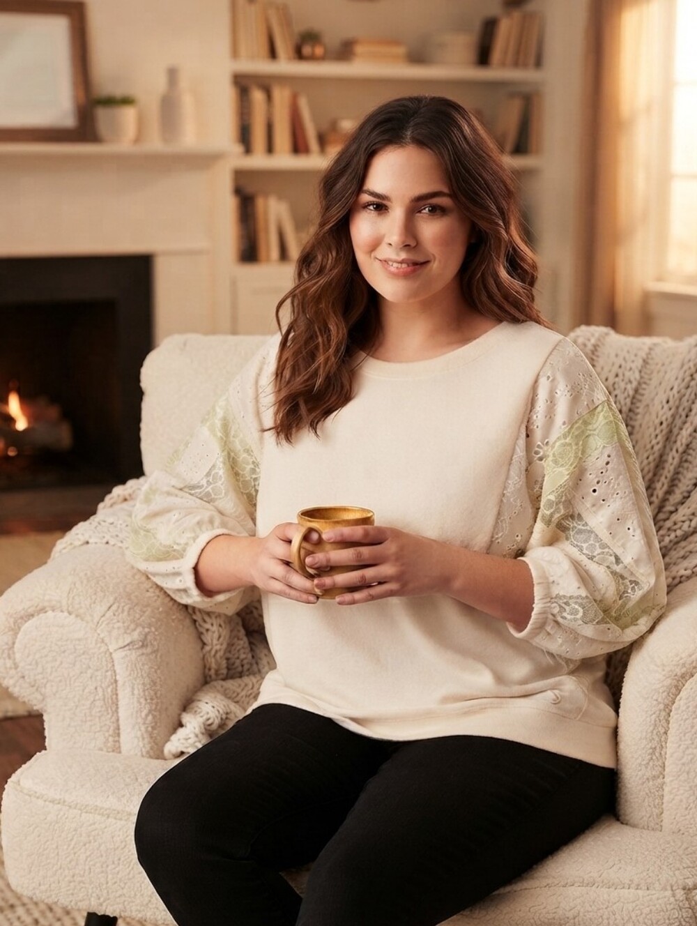 Torrid Super Soft Cream Eyelet Lace Sleeve Sweater Torrid Sz 0 12 L Lightweight